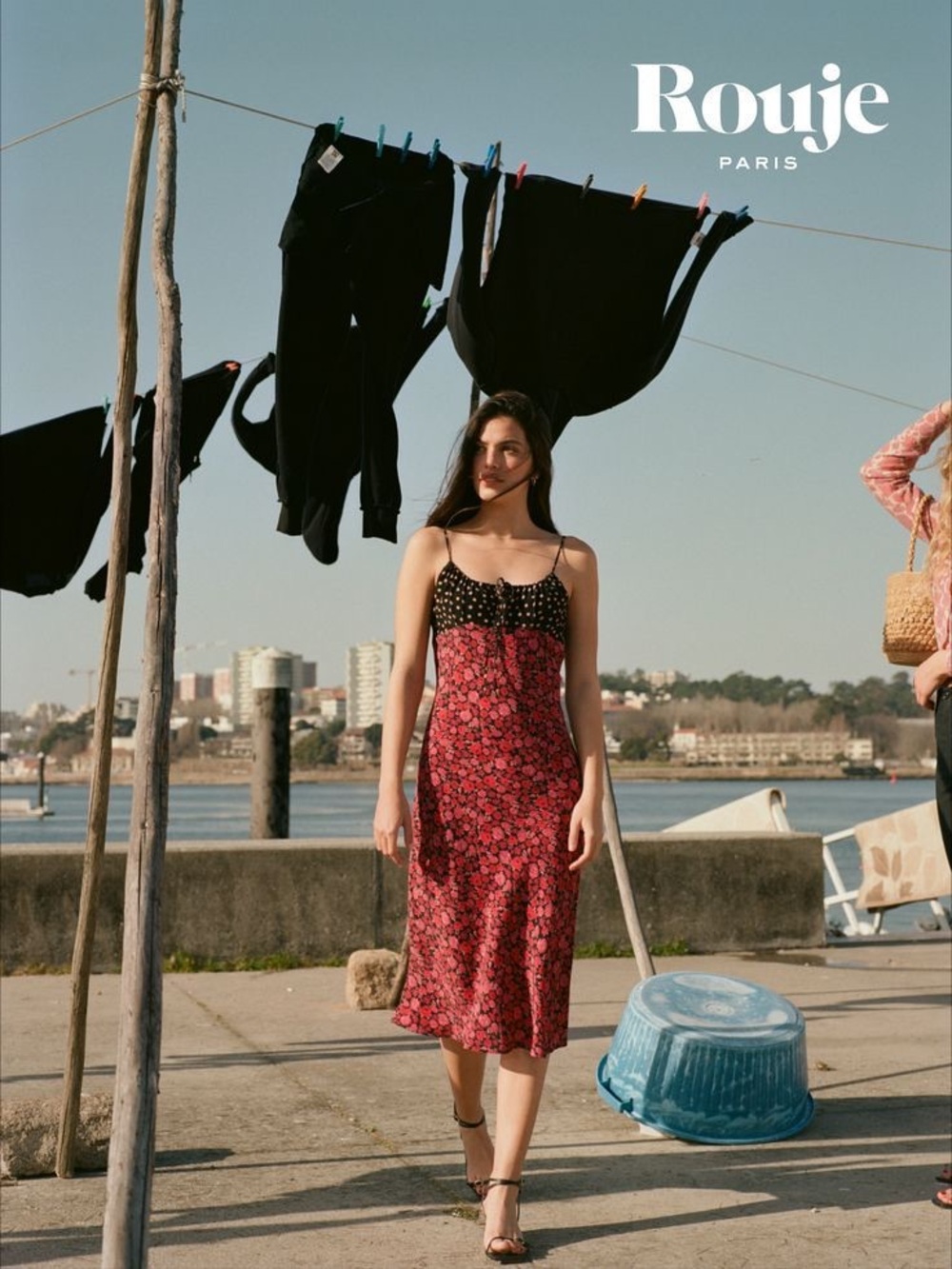 Rouje midi Slip Dress with Black Polka-Dot